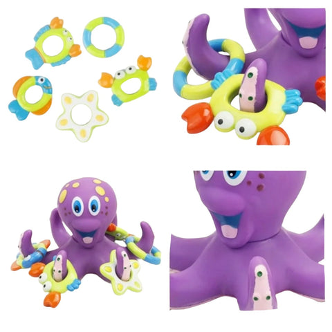 Floating Purple Octopus Bath Toy with Hoopla Rings