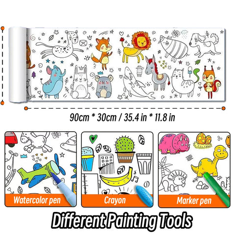 90cm Animal Children's Drawing Roll DIY Coloring Paper Roll Color Filling Graffiti Paper-cut for Kids Painting Educational Toys