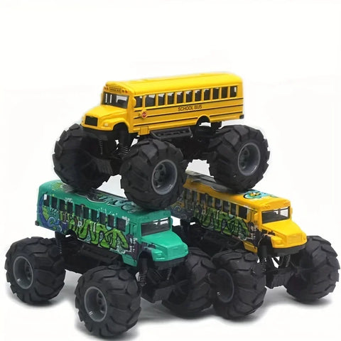 Model Pullback Action Toy Monster Truck Alloy Big Wheels Play Vehicle Car Gifts for Boys Girls Monster School Bus Die Cast Metal