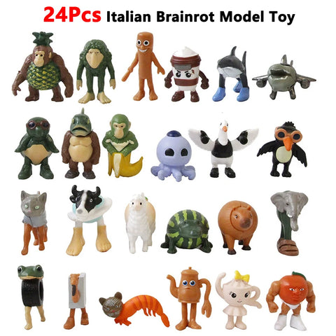 8-24Pcs Italian Brainrot Anime Action Figure Set Tung Tung Sahur Tralalero Tralala Bombardino Crocodilo Figures Model Toy Gifts